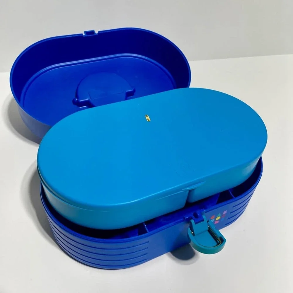 90s Vintage Caboodles 2615 Makeup Organizer Case Blue Teal Retro Vanity Box USA